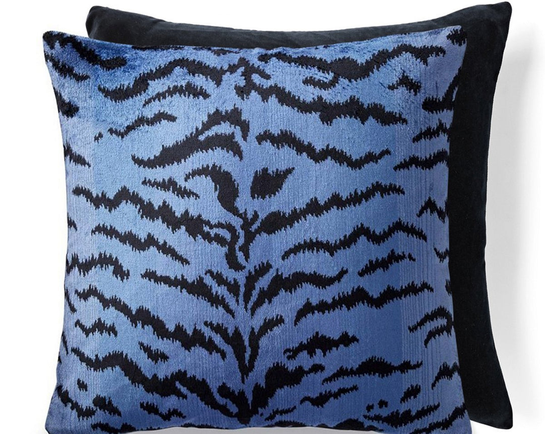 Tigre | Silk/Velvet Pillow 22 X 22 - Blues & Black / Black SCTDDKSITIG0004 by Scalamandre Designer Pillow