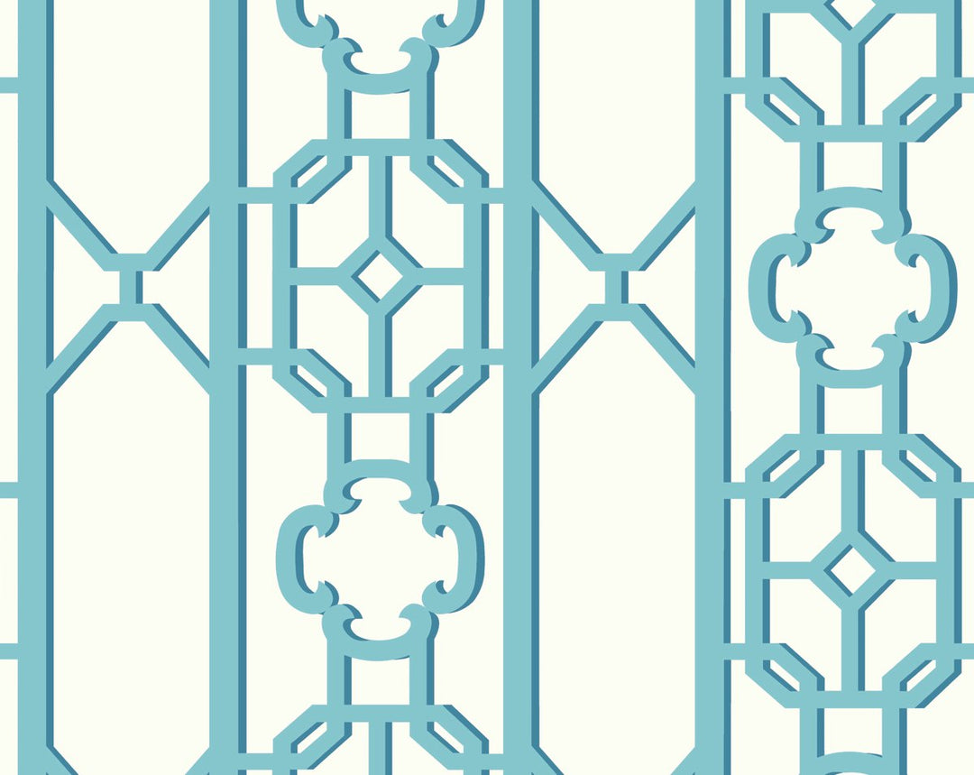 Joanna Fret Turquoise SCWP88582D0010 by Scalamandre Designer Wallpaper