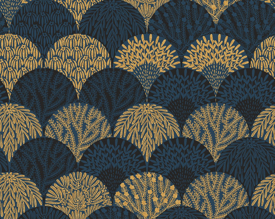 Herb Garden Wallcovering Midnight SCWP88618D0007 by Scalamandre Designer Wallpaper