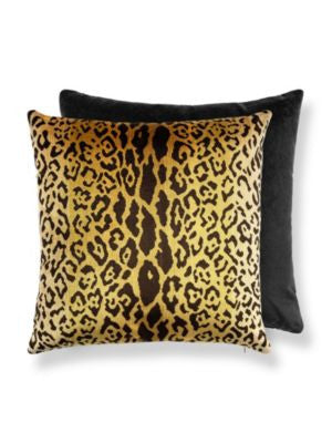 Leopardo Velvet Pillow 22 X 22 - Gold & Black Black SCALEOPPILL0001 by Scalamandre Designer Pillows 13% POLYESTER, 60% SILK / 27% COTTON / U.S.A. Horizontal: and Vertical: 0 - Swanky Fabrics -