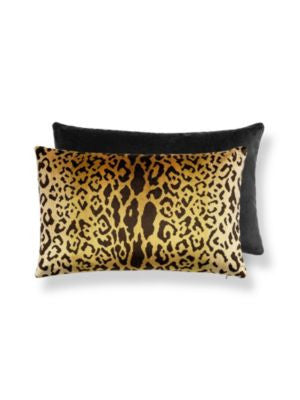 Leopardo Velvet Pillow 22 X 14 - Gold & Black Black SCALLEOPPIL0001 by Scalamandre Designer Pillows 13% POLYESTER, 60% SILK / 27% COTTON / U.S.A. Horizontal: and Vertical: 0 - Swanky Fabrics -