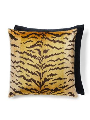 Tigre | SilkVelvet Pillow 22 X 22 - Ivory, Gold & Black Black SCATIGRPILL0001 by Scalamandre Designer Pillows 60% SILK / 27% COTTON / 13% POLYESTER U.S.A. Horizontal: and Vertical: 0 - Swanky Fabrics -