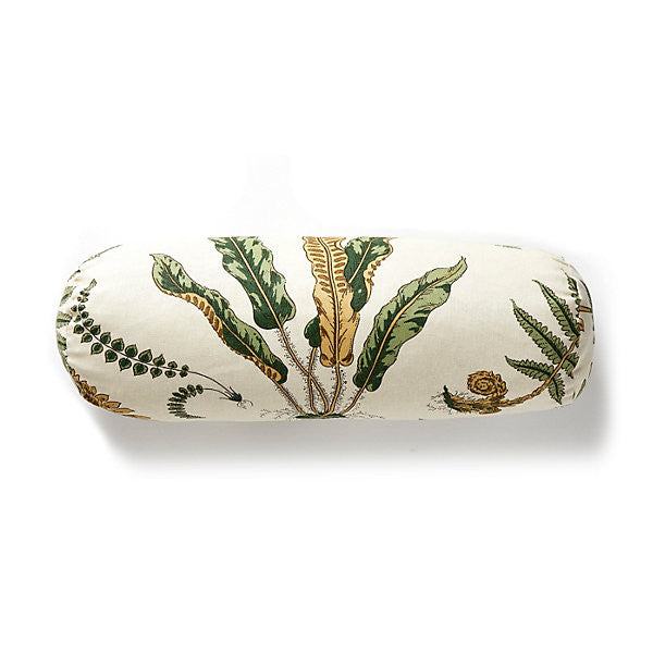 Elsie De Wolfe Bolster Pillow/Greens On Off-White by Scalamandre Pillow Scalamandre Pillow Elsie De Wolfe Bolster Pillow/Greens On Off-WhitePillow 100% LINEN USA </p><p>Repeat: H: , V: - Fabric Carolina -