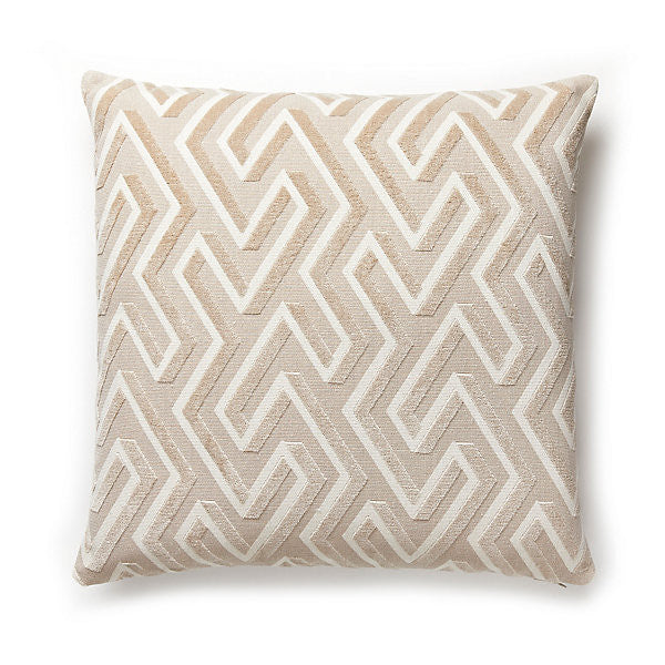 Maze Velvet Pillow/Latte by Scalamandre Pillow Scalamandre Pillow Maze Velvet Pillow/LattePillow 68% COTTON 32% LINEN </p><p>Repeat: H: , V: 54" - Fabric Carolina -