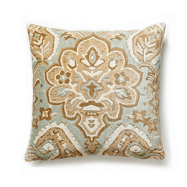 Oushak Linen Velvet Pillow/Aquamarine by Scalamandre Pillow Scalamandre Pillow Oushak Linen Velvet Pillow/AquamarinePillow 81% LINEN / 10% COTTON /|9% POLYESTER USA </p><p>Repeat: H: , V: - Fabric Carolina -