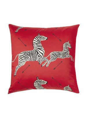 Dazzle Of Zebras Pillow 22 X 22 - Masai Red SCRZEBRAPIL0001 by Scalamandre Designer Pillows 100% COTTON U.S.A. Horizontal: 22" and Vertical: 22" 0 - Swanky Fabrics -