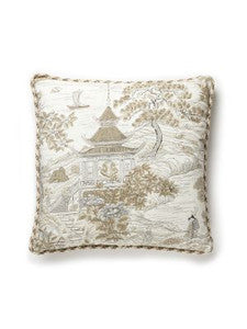 Satomi Hand Block Print Pillow 22 X 22 - Pewter SCSATOPILL0001 by Scalamandre Designer Pillows