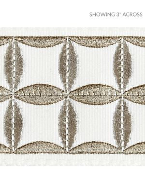 Fiori Embroidered Tape Platinum SCT32880001 by Scalamandre Designer Trim MERCHANTE 66% COTTON 34% VISCOSE INDIA LIGHT DUTY Horizontal: 2.125" and Vertical: 2.88 - Swanky Fabrics -