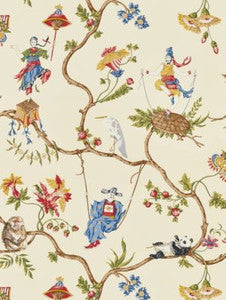 Ming Circus Multi On Beige SCWP816050001 by Scalamandre Designer Wallpaper