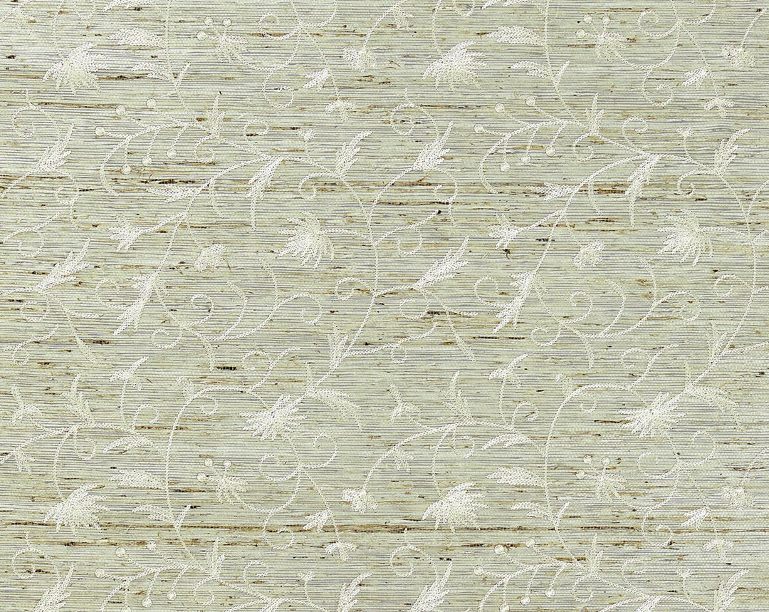 Olivia Embroidered Grasscloth Winter Wheat SCWP883840001 by Scalamandre Designer Wallpaper