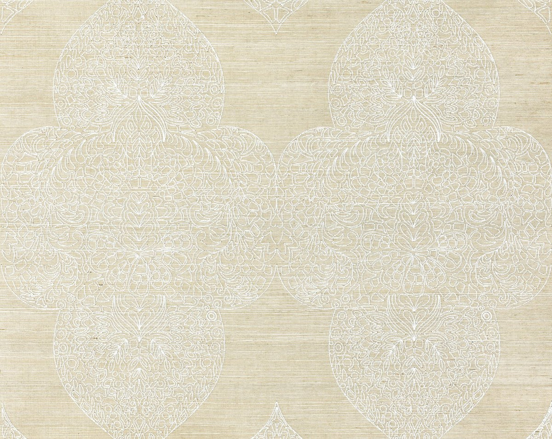Taj Embroidered Sisal Chai SCWP885550001 by Scalamandre Designer Wallpaper