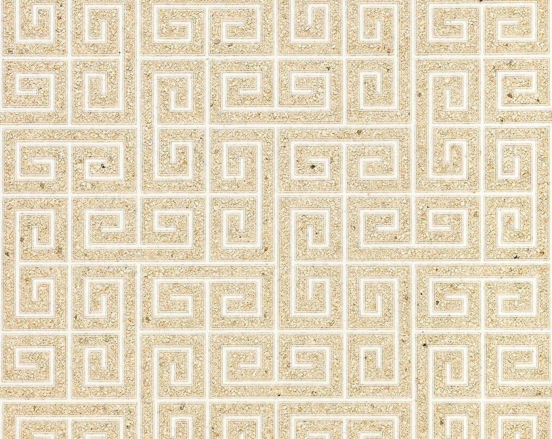 Fret Mosaic Grasscloth Sand SCWP885570001 by Scalamandre Designer Wallpaper