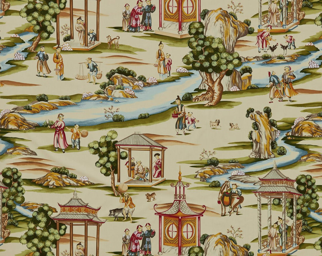 Shanghai Cotton Print Multi On Tea Stain SC162640002 by Scalamandre Designer Fabric