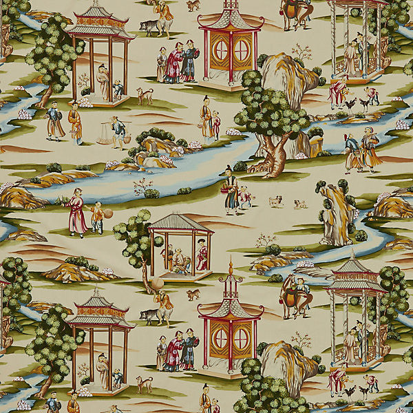 Shanghai Cotton Print/Multi On Tea Stain Sc 000216264 by Scalamandre
 Designer Fabric                                                                        100% COTTON ITALY LIGHT DUTY Horizontal: 39" and Vertical: 51" 54.5"  - Swanky Fabrics -
