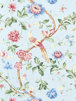 Orienteaux Rose & Blue On Glacier Blue SC16300M0002 by Scalamandre Designer Fabric 59% LINEN 41% COTTON UNITED KINGDOM MEDIUM DUTY Horizontal: 35" and Vertical: 27.25" 55 - Swanky Fabrics -