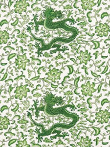 Chi'En Dragon Linen Print Jade SC165580002 by Scalamandre Designer Fabric