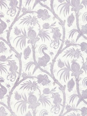 Balinese Peacock Linen Print Lavender SC165750002 by Scalamandre Designer Fabric ORIANA 67% LINEN 33% COTTON FRANCE LIGHT DUTY Horizontal: 21.625" and Vertical: 28.5" 57 - Swanky Fabrics -