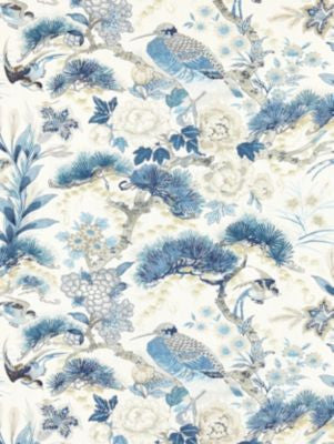Shenyang Linen Print Porcelain SC166010002 by Scalamandre Designer Fabric BOTANICA 100% LINEN UNITED KINGDOM LIGHT DUTY Horizontal: 26" and Vertical: 27" 54 - Swanky Fabrics -