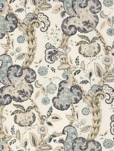Cumbria Hand Block Print Smoke On Ivory SC166030002 by Scalamandre Designer Fabric