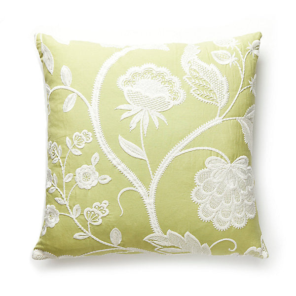 Kensington Embroidery Pillow/Celery by Scalamandre Pillow Scalamandre Pillow Kensington Embroidery Pillow/CeleryPillow 50% POLYESTER 30% LINEN 20% COTTON USA </p><p>Repeat: H: 30.375", V: 24.75" 51" - Fabric Carolina -