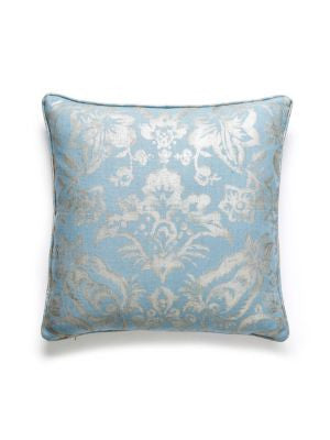 Mansfield Damask Print Pillow 22 X 22 - Bluestone & Silver SCMANSPILL0002 by Scalamandre Designer Pillows MODERN LUXURY 100% LINEN U.S.A. Horizontal: and Vertical: 0 - Swanky Fabrics -