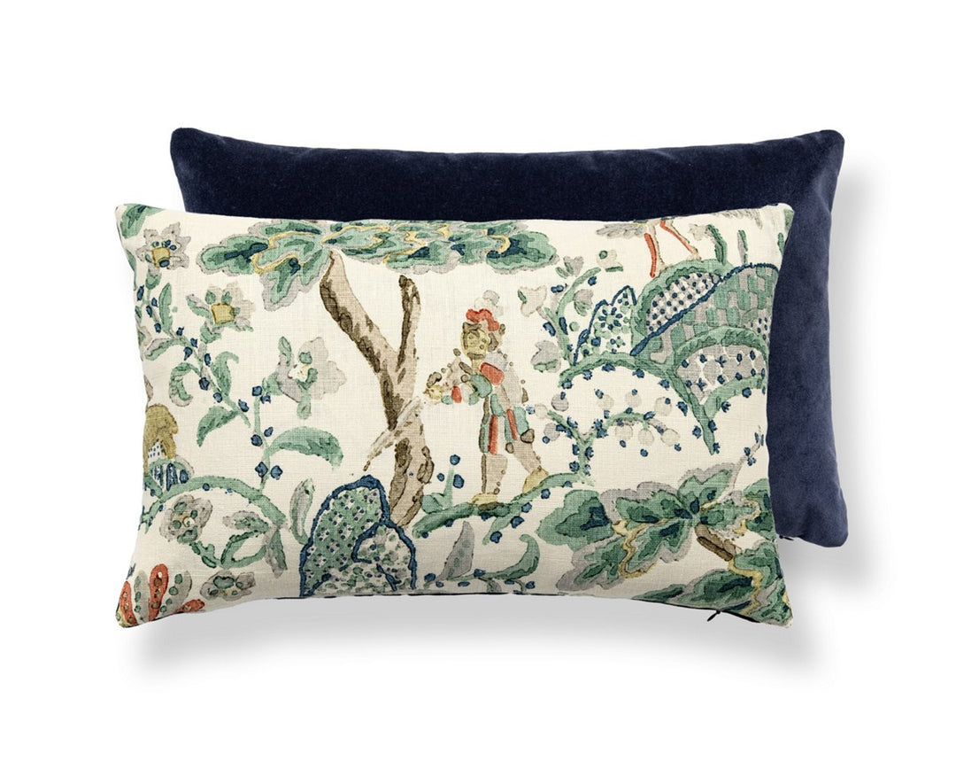 Kelmescott / Aurora Pillow 22 X 14 - Leaf On Ivory / Navy SCMBDK165900002 by Scalamandre Designer Pillow