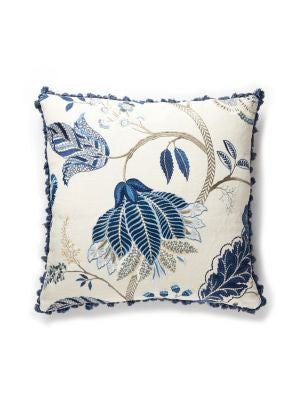 Palampore Embroidery Pillow 22 X 22 - Porcelain SCPALAPILL0002 by Scalamandre Designer Pillows 100% LINEN, 65% LINEN 35% VISCOSE Horizontal: and Vertical: 0 - Swanky Fabrics -