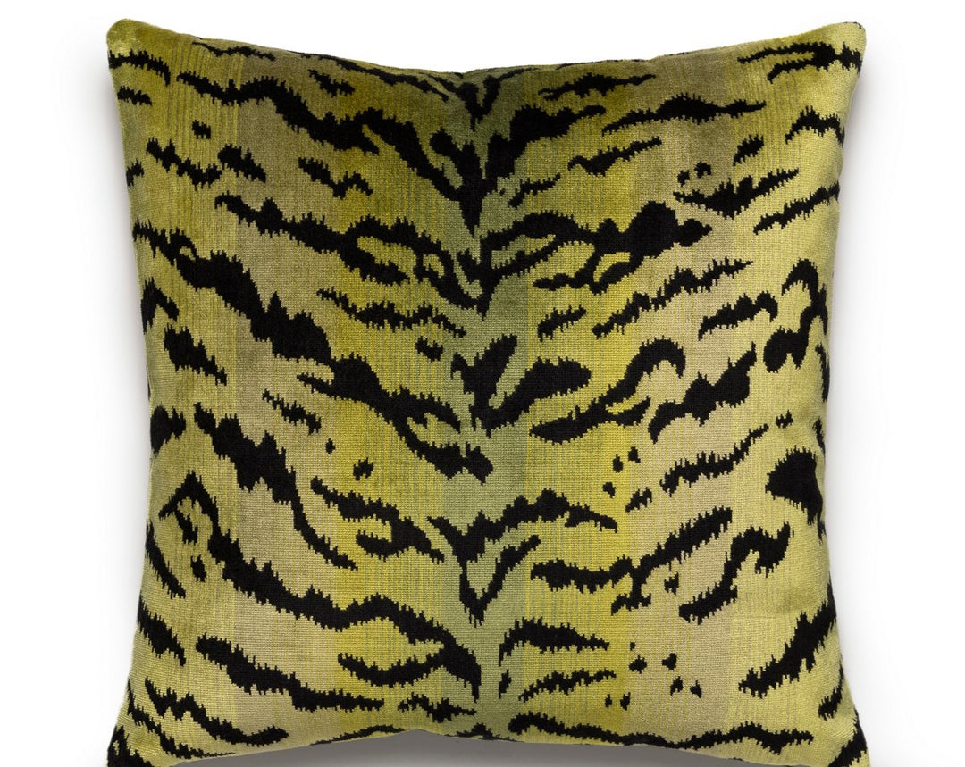 Tigre | Silk Pillow 22 X 22 - Greens & Black SCSDDKSITIG0002 by Scalamandre Designer Pillow
