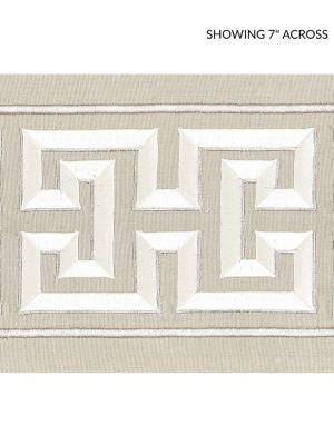 Imperial Embroidered Tape Pearl Grey SCT32800002 by Scalamandre Designer Trim ORIANA 80% COTTON 20% RAYON INDIA LIGHT DUTY Horizontal: 6.5" and Vertical: 6 - Swanky Fabrics -