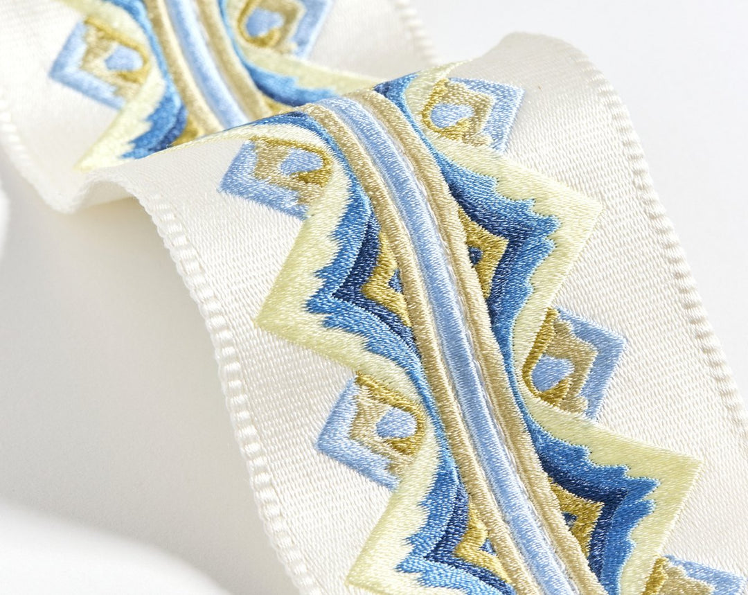 Flamme Embroidered Tape Blue And Yellow SCT33350002 by Scalamandre Designer Trim