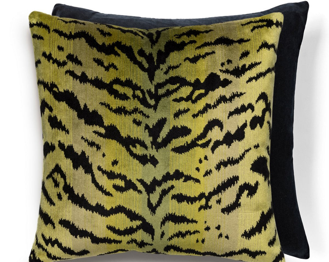 Tigre | Silk/Velvet Pillow 22 X 22 - Greens & Black / Black SCTDDKSITIG0002 by Scalamandre Designer Pillow