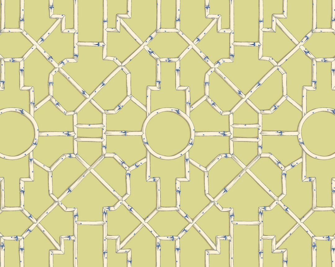 Baldwin Bamboo Cream & Blue On Lettuce SCWP81630D0002 by Scalamandre Designer Wallpaper