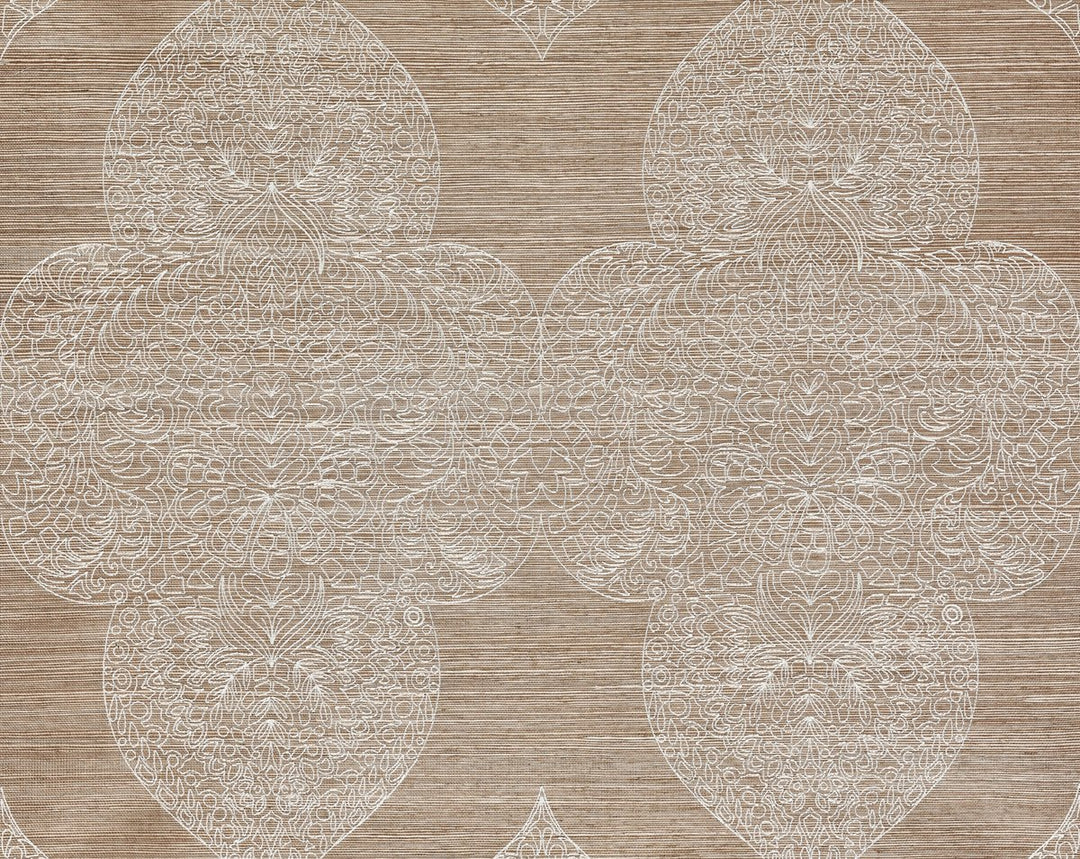 Taj Embroidered Sisal Nutmeg SCWP885550002 by Scalamandre Designer Wallpaper