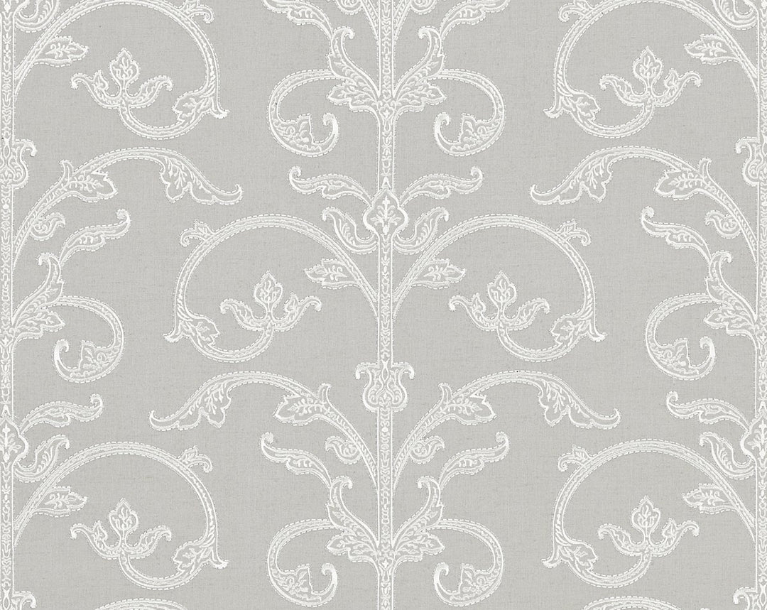 Saxony Scroll Wallcovering Steel SCWP885580002 by Scalamandre Designer Wallpaper