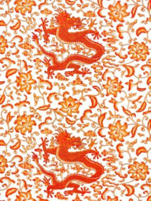 Chi'En Dragon Linen Print Persimmon SC165580003 by Scalamandre Designer Fabric ORIANA 52% LINEN 48% COTTON UNITED KINGDOM LIGHT DUTY Horizontal: 23" and Vertical: 27" 56 - Swanky Fabrics -