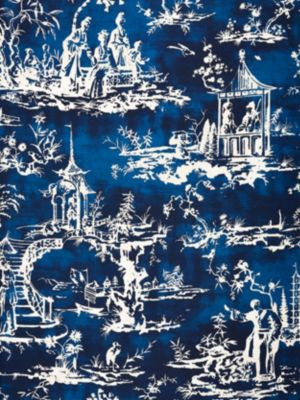 Summer Palace Print Indigo SC165610003 by Scalamandre Designer Fabric ORIANA 55% LINEN 45% COTTON ITALY LIGHT DUTY Horizontal: 66.125" and Vertical: 55" 56 - Swanky Fabrics -