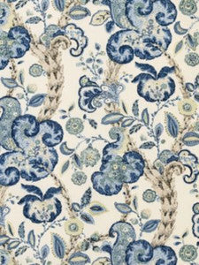 Cumbria Hand Block Print China Blue On Ivory SC166030003 by Scalamandre Designer Fabric