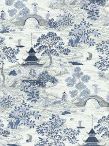 Satomi Hand Block Print Evening Blue SC166240003 by Scalamandre Designer Fabric