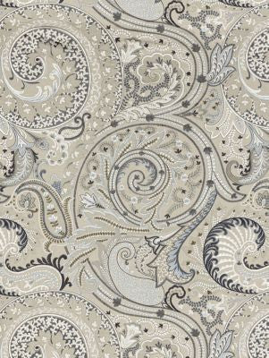 Malabar Paisley Embroidery Flax SC271240003 by Scalamandre Designer Fabric BOTANICA 60% COTTON 40% VISCOSE INDIA LIGHT DUTY Horizontal: 30" and Vertical: 25.5" 51 - Swanky Fabrics -
