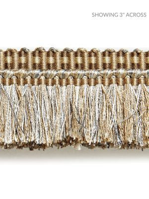 Shimmer Brush Fringe Flax SCFC14950003 by Scalamandre Designer Trim MODERN LUXURY 52% ACETATE 42% ACRYLIC 6% LUREX FRANCE LIGHT DUTY Horizontal: and Vertical: 2 - Swanky Fabrics -