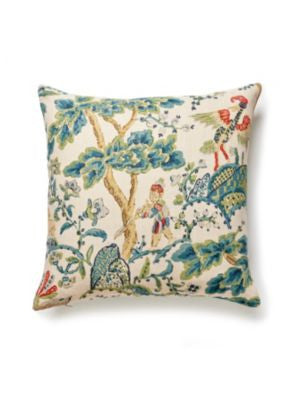 Kelmescott Hand Block Pillow 22 X 22 - Peacock On Sand SCKELMPILL0003 by Scalamandre Designer Pillows 100% LINEN U.S.A. LIGHT DUTY Horizontal: and Vertical: 0 - Swanky Fabrics -