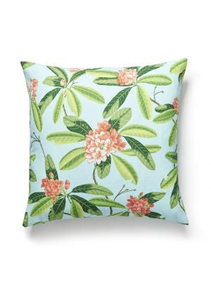 Rhododendron Outdoor Pillow 22 X 22 - Coral On Aqua SCRHODMPILL0003 by Scalamandre Designer Pillows 100% SOLUTION DYED POLYESTER U.S.A. Horizontal: and Vertical: 0 - Swanky Fabrics -