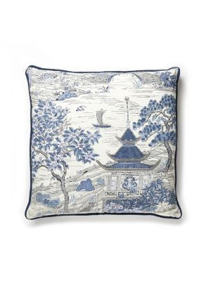 Satomi Hand Block Print Pillow 22 X 22 - Evening Blue SCSATOPILL0003 by Scalamandre Designer Pillows PACIFICA 100% LINEN Horizontal: and Vertical: 0 - Swanky Fabrics -