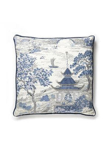 Satomi Hand Block Print Pillow 22 X 22 - Evening Blue SCSATOPILL0003 by Scalamandre Designer Pillows
