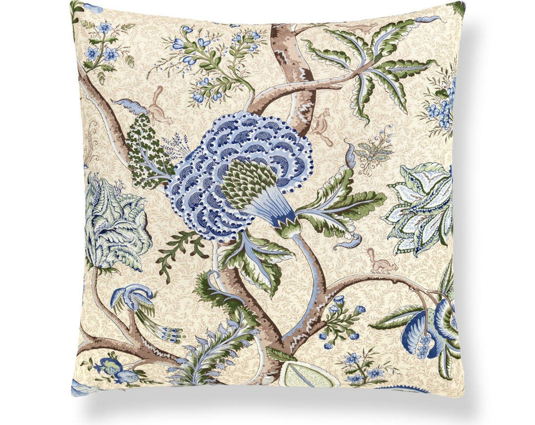 Pondicherry Cotton Pillow 22 X 22 - Blue, Green On Cream SCSDDK164300003 by Scalamandre Designer Pillow
