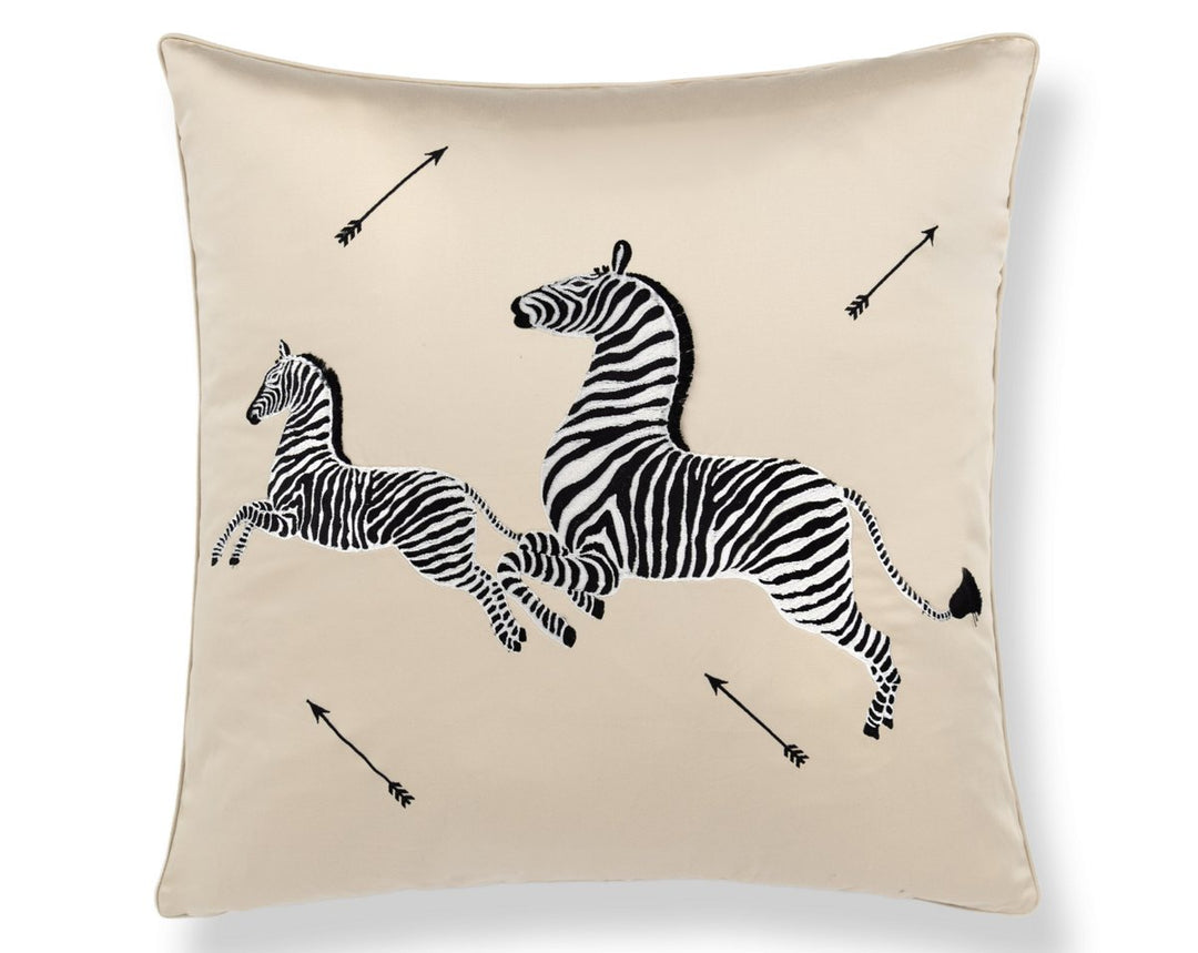 Zebras Embroidered Pillow 22 X 22 - Ecru SCSDDS164960003 by Scalamandre Designer Pillow