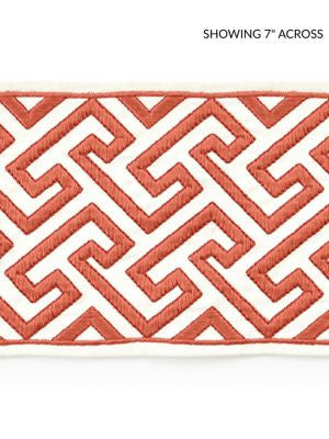 Labyrinth Embroidered Tape Coral SCT33190003 by Scalamandre Designer Trim CHINOIS CHIC 55% COTTON 45% SPUN POLYESTER INDIA LIGHT DUTY Horizontal: 2.75" and Vertical: 5.75 - Swanky Fabrics -