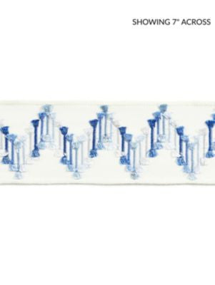 Sayuri Embroidered Tape Blue Jay SCT33240003 by Scalamandre Designer Trim PACIFICA 60% VISCOSE 40% RAYON INDIA LIGHT DUTY Horizontal: 4" and Vertical: 2.75 - Swanky Fabrics -