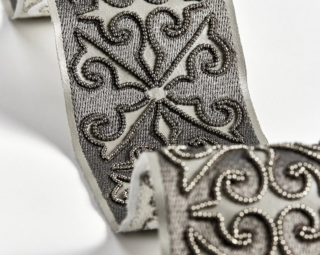 Saxony Embellished Tape Sterling SCT33370003 by Scalamandre Designer Trim