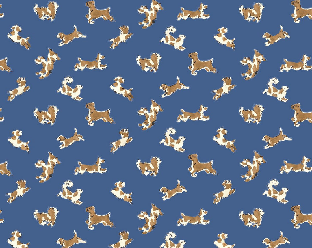 Fete De Chien Royal Blue And Caramel SCWP88183D0003 by Scalamandre Designer Wallpaper